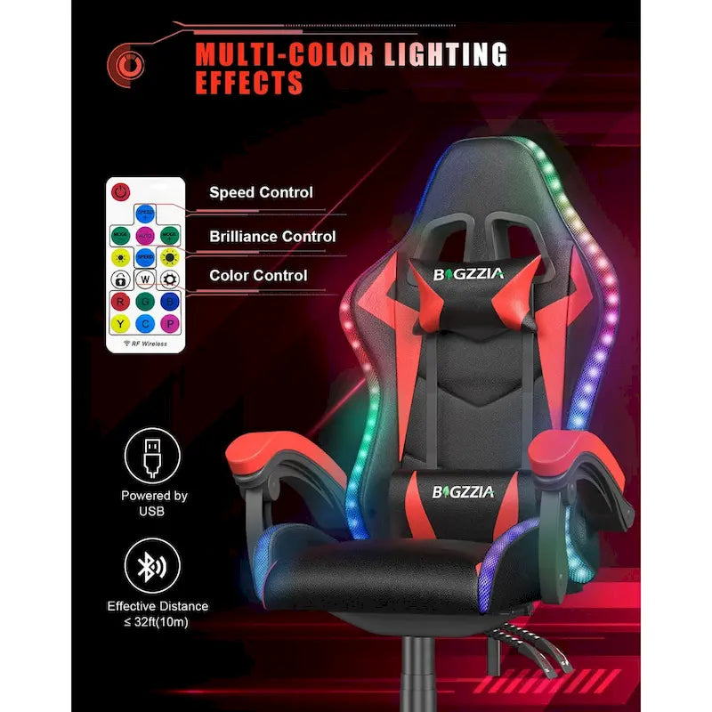 Chaise de jeu RVB avec lumières LED et chaise d'ordinateur ergonomique