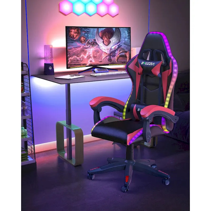 Chaise de jeu RVB avec lumières LED et chaise d'ordinateur ergonomique