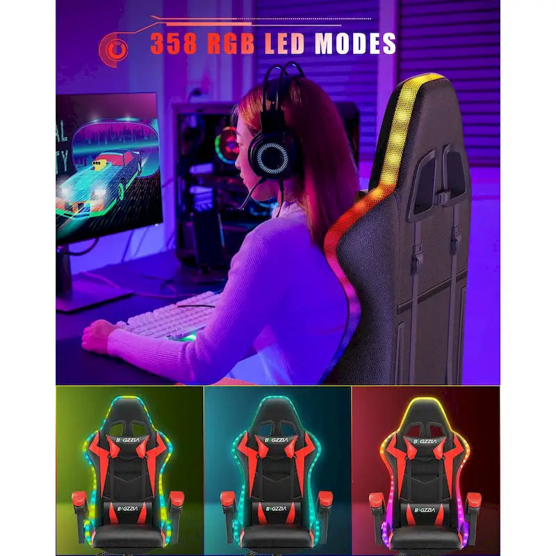 Chaise de jeu RVB avec lumières LED et chaise d'ordinateur ergonomique