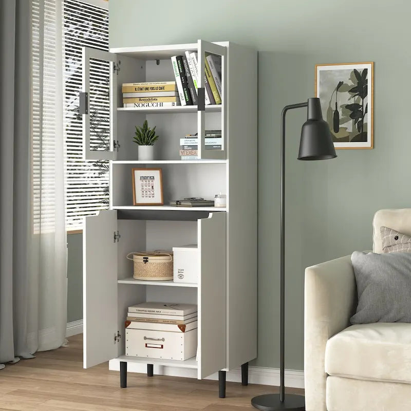 Vitrine haute avec 2 portes vitrées et 2 portes pleines