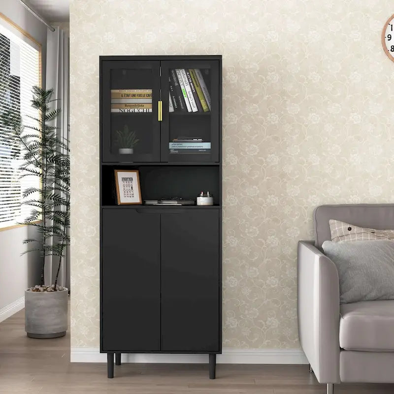 Vitrine haute avec 2 portes vitrées et 2 portes pleines