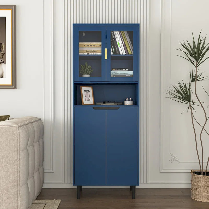Vitrine haute avec 2 portes vitrées et 2 portes pleines