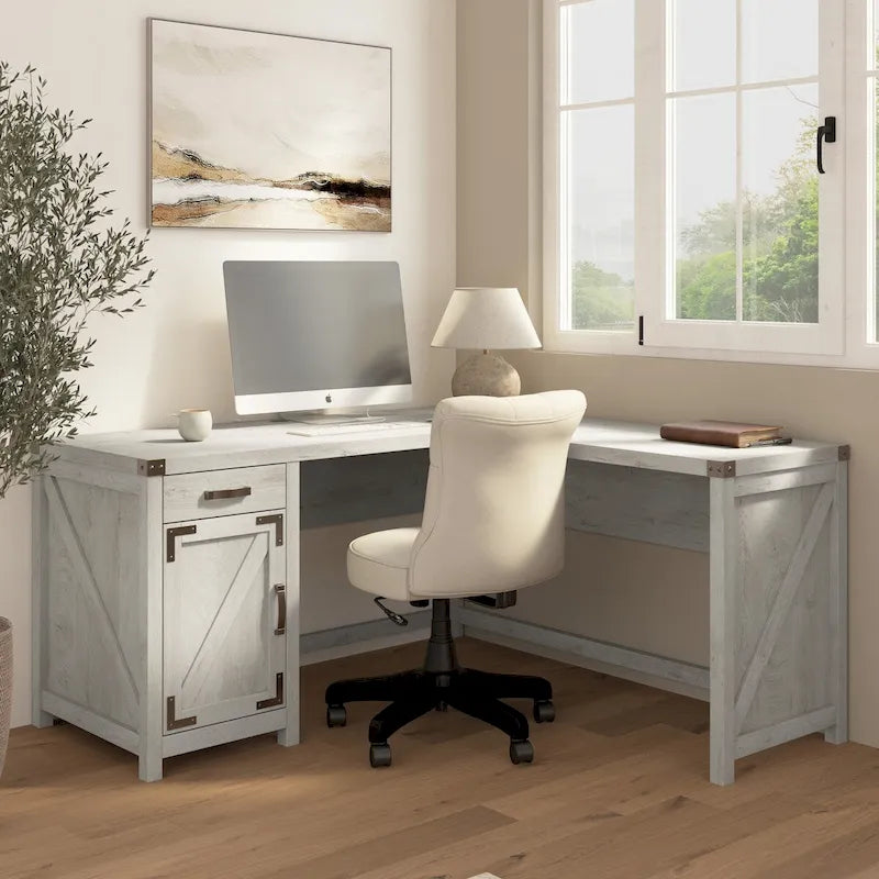 Bureau d'angle en L de 60 W avec meuble de rangement