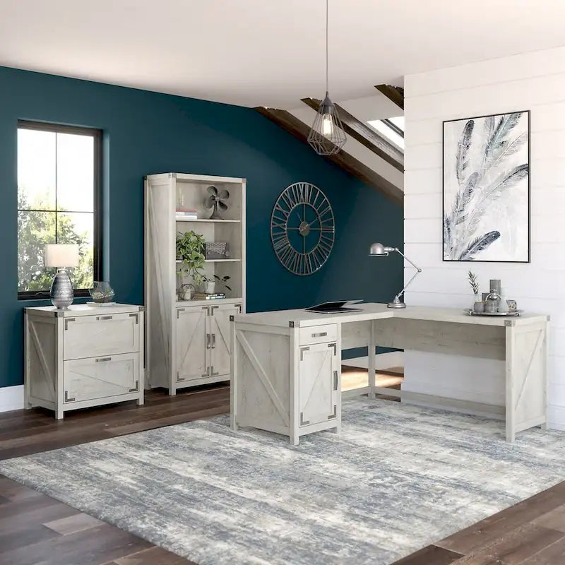 Bureau d'angle en L de 60 W avec meuble de rangement