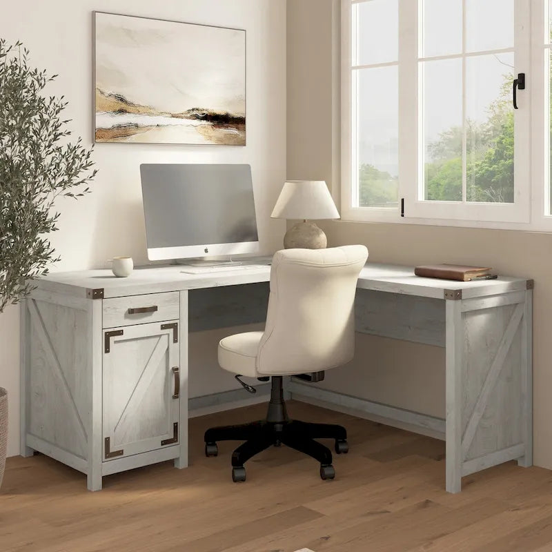 Bureau d'angle en L de 60 W avec meuble de rangement