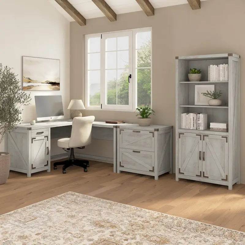 Bureau d'angle en L de 60 W avec meuble de rangement