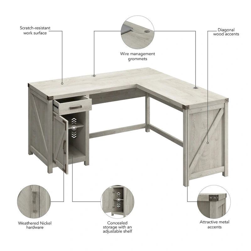 Bureau d'angle en L de 60 W avec meuble de rangement