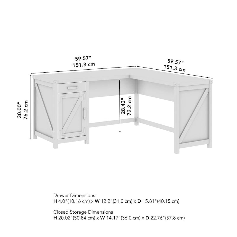 Bureau d'angle en L de 60 W avec meuble de rangement