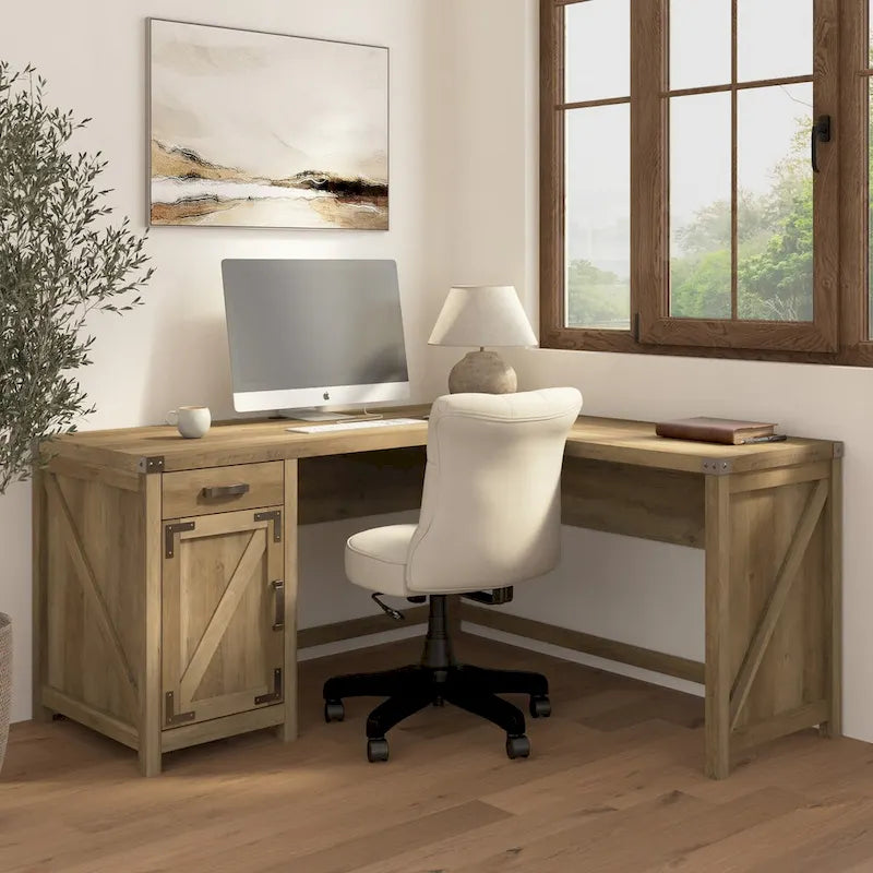 Bureau d'angle en L de 60 W avec meuble de rangement