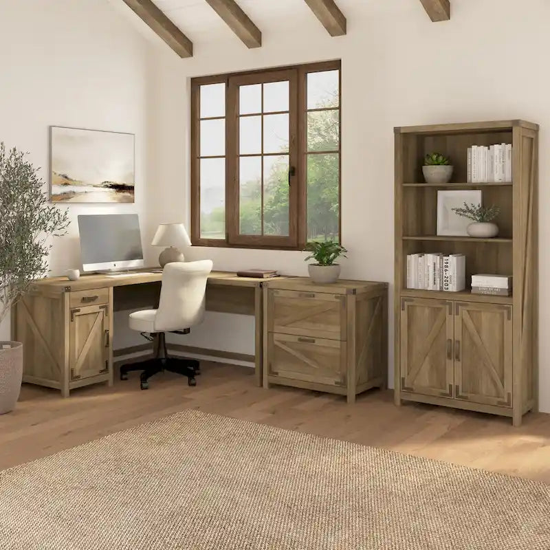 Bureau d'angle en L de 60 W avec meuble de rangement