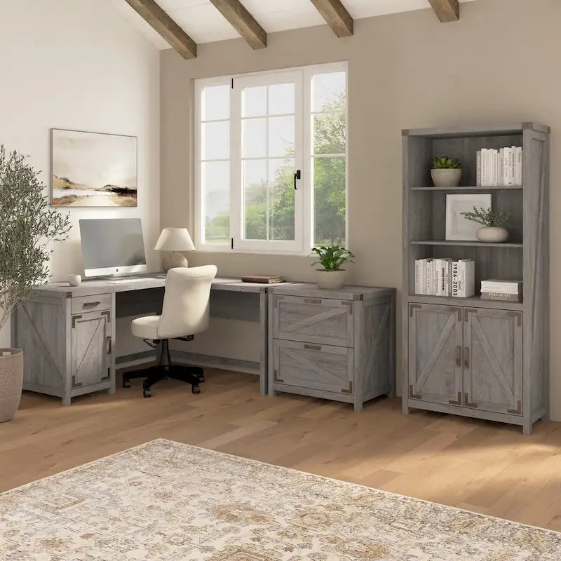 Bureau d'angle en L de 60 W avec meuble de rangement